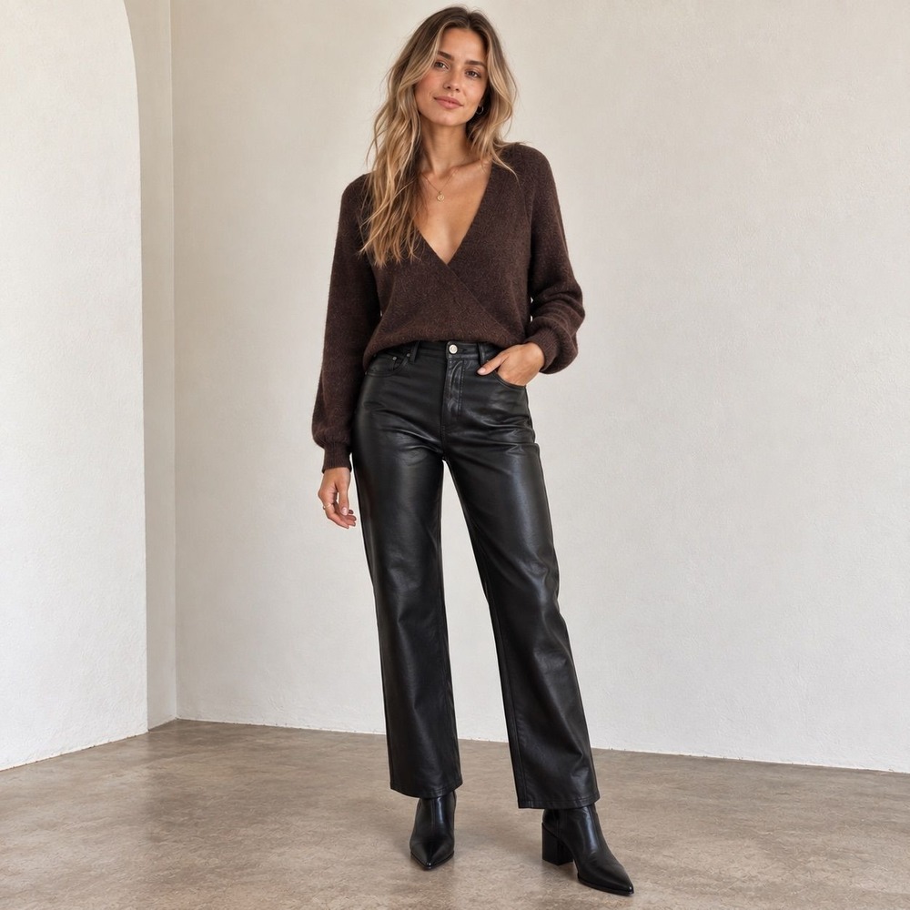 Aritzia Wilfred Vegan Leather Pants Size 8 Black Faux Leather